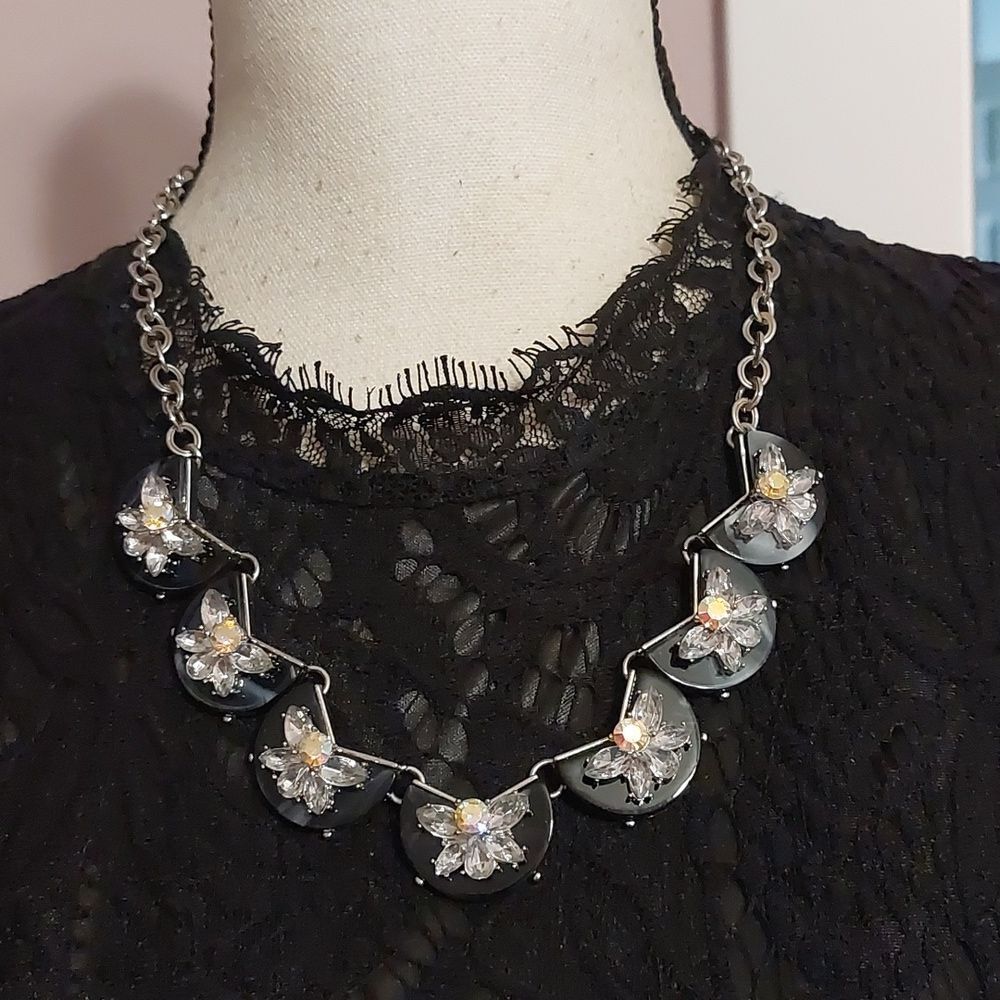 Stunning AB Crystals Faceted Beads Marbled Resin Statement Necklace